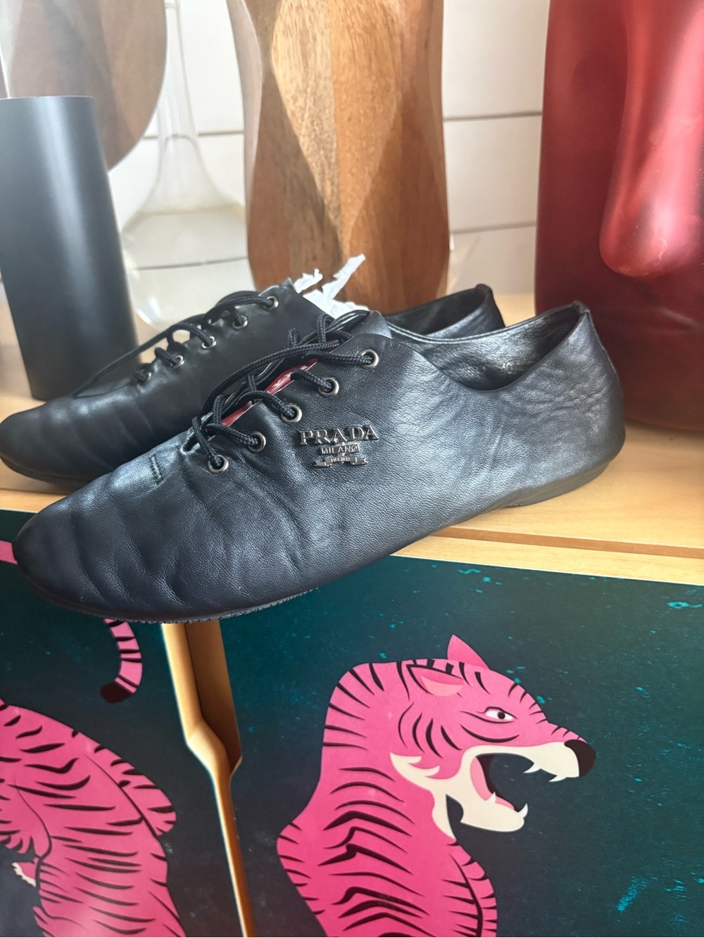 PRADA Black Leather Lace-Up Shoes size 40 - Picture 2 of 7